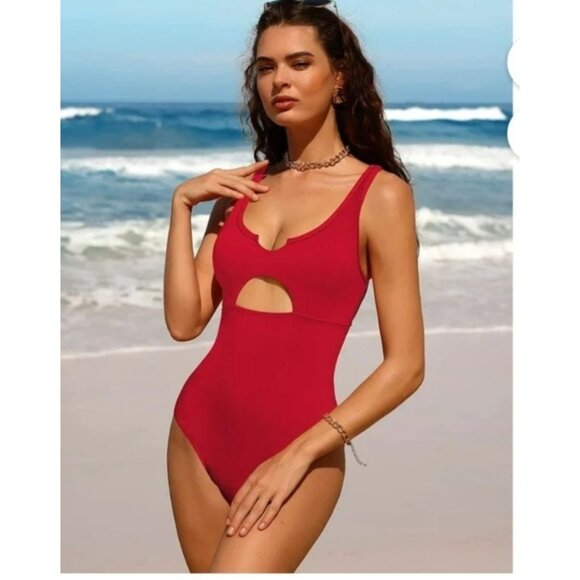 Charmo Womens Red Cutout Monokini One Piece Swimsuit Size Small Beach Pool Sexy - Picture 3 of 10